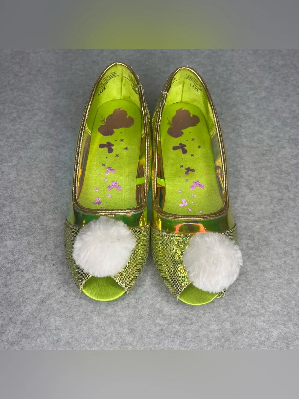 Disney Store Girls 2/3 Tinker Bell Pom Shoes Costume Accessory Peter Pan Fairy